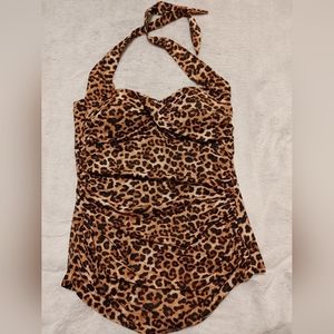 Simply Slim 1X Leopard Print Haltered One Piece
